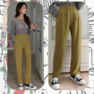 DAZY olive green high waist straight leg pants with pilcated detail - Sz Small